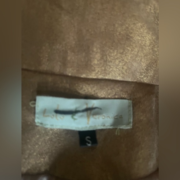 Lulu & Veronica Burnished Gold Metallic Leather Cropped Jacket Small - Picture 7 of 10